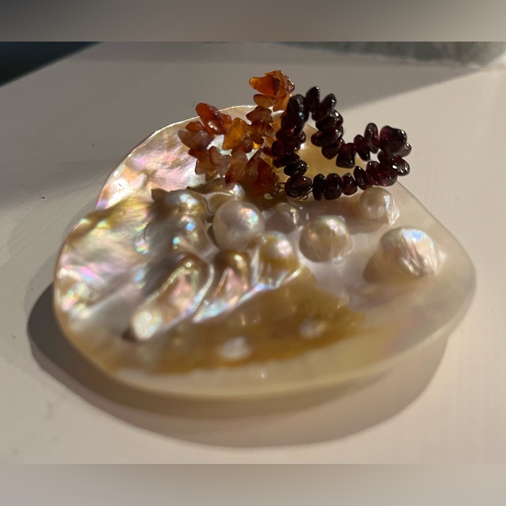 Natural Pearl Shell with Gem Hearts